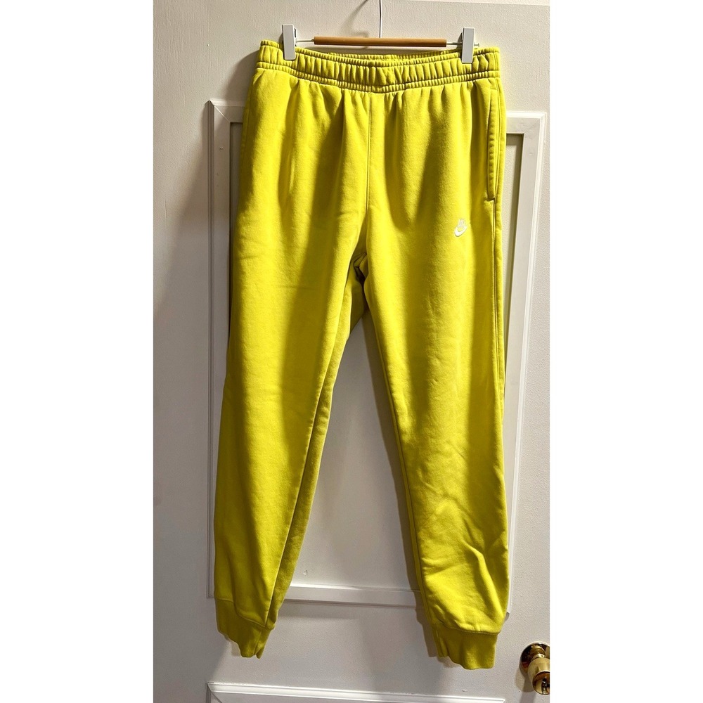 Nike Men's Yellow Fleece Jogger Pants Drawstring Elastic Waist Pockets Small